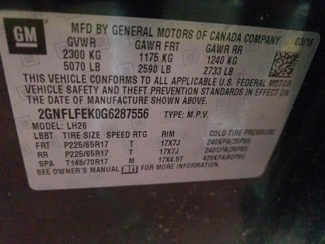 Photo 9 VIN: 2GNFLFEK0G6287556 - CHEVROLET EQUINOX LT 