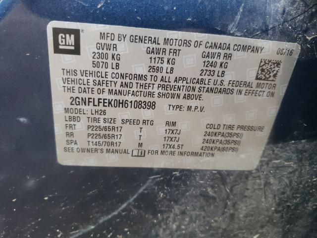 Photo 9 VIN: 2GNFLFEK0H6108398 - CHEVROLET EQUINOX LT 