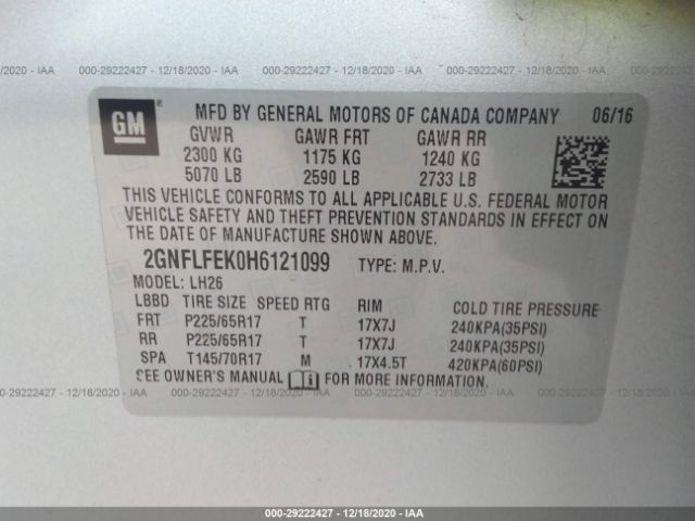 Photo 8 VIN: 2GNFLFEK0H6121099 - CHEVROLET EQUINOX 