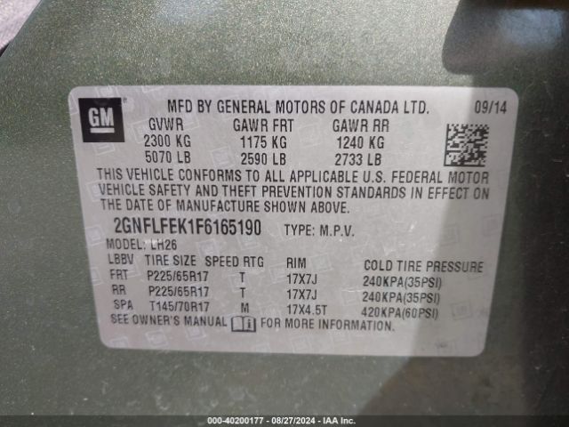 Photo 8 VIN: 2GNFLFEK1F6165190 - CHEVROLET EQUINOX 