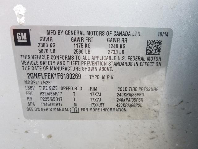 Photo 9 VIN: 2GNFLFEK1F6180269 - CHEVROLET EQUINOX LT 