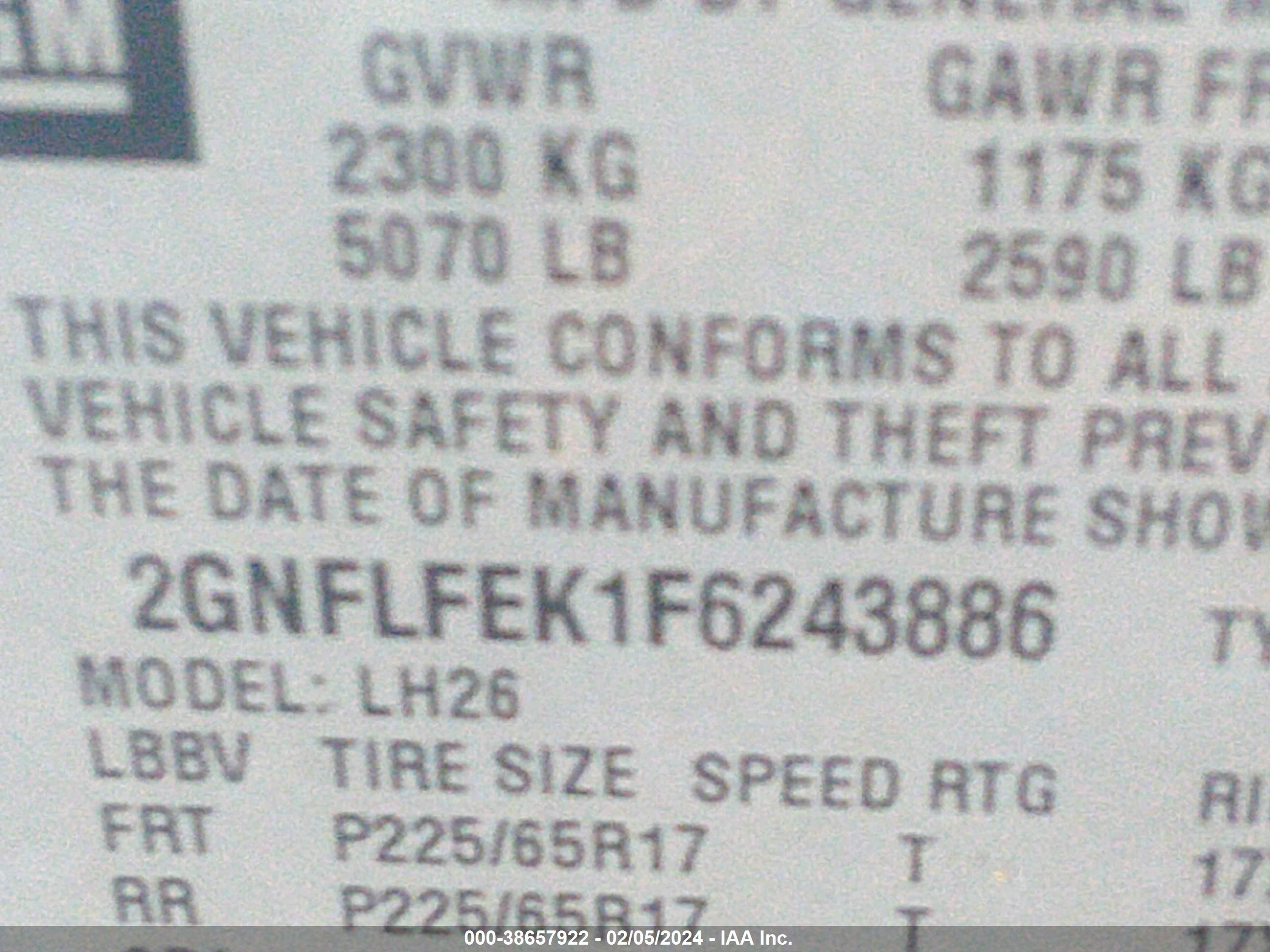 Photo 8 VIN: 2GNFLFEK1F6243886 - CHEVROLET EQUINOX 