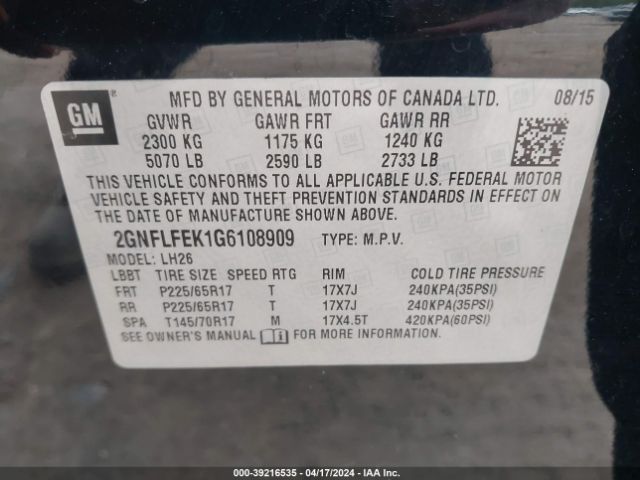 Photo 8 VIN: 2GNFLFEK1G6108909 - CHEVROLET EQUINOX 