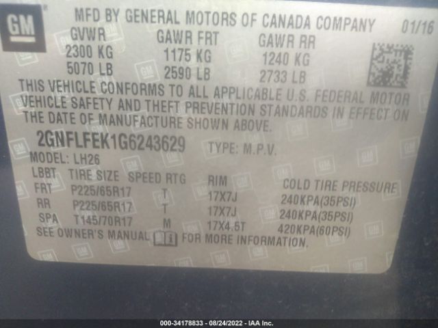 Photo 8 VIN: 2GNFLFEK1G6243629 - CHEVROLET EQUINOX 