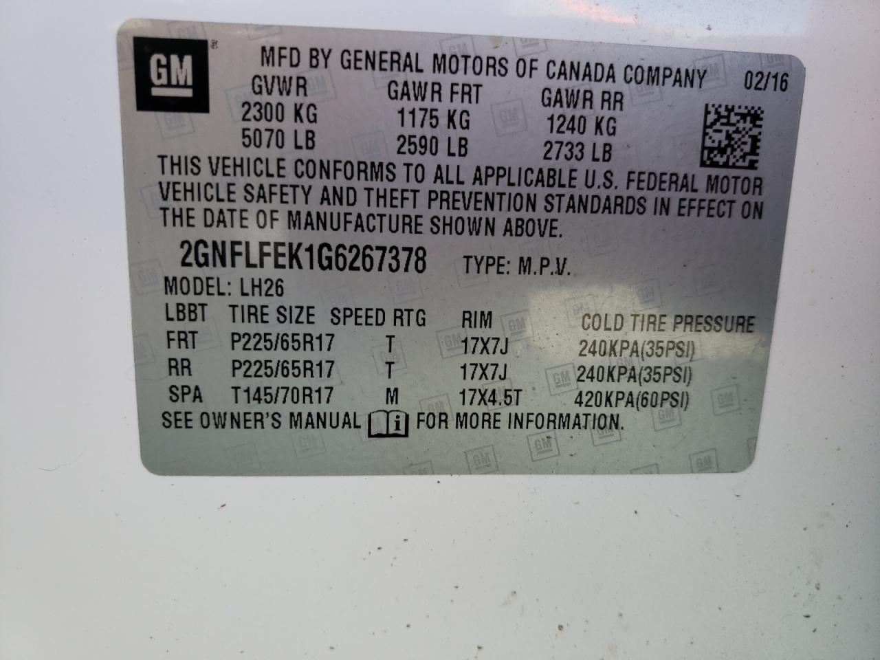 Photo 12 VIN: 2GNFLFEK1G6267378 - CHEVROLET EQUINOX 