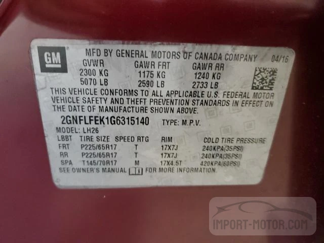 Photo 11 VIN: 2GNFLFEK1G6315140 - CHEVROLET EQUINOX 