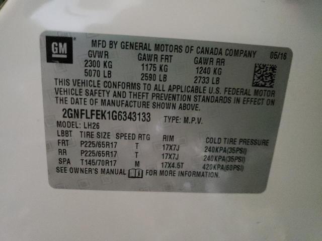 Photo 9 VIN: 2GNFLFEK1G6343133 - CHEVROLET EQUINOX LT 