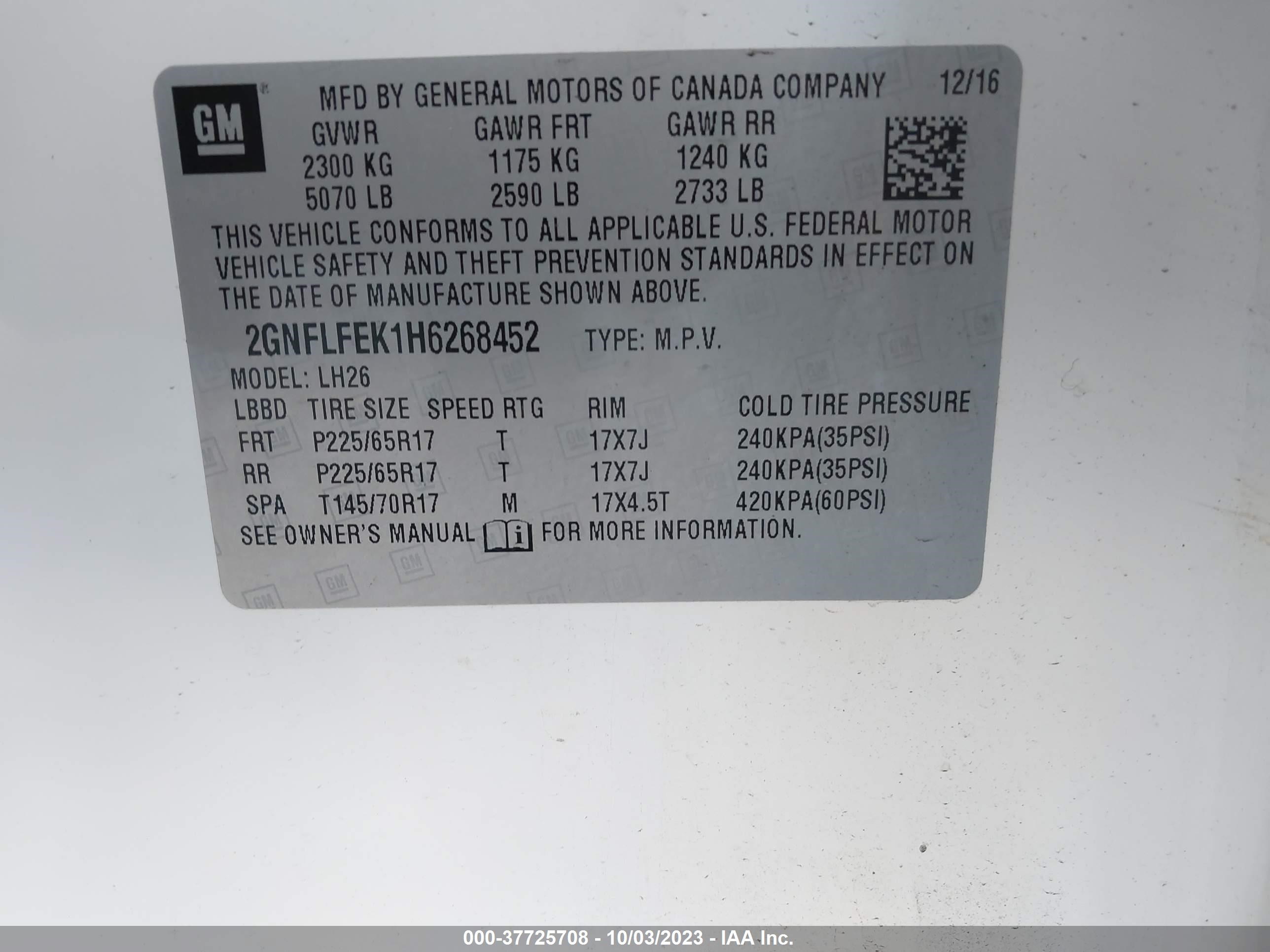 Photo 8 VIN: 2GNFLFEK1H6268452 - CHEVROLET EQUINOX 