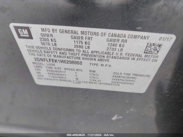 Photo 8 VIN: 2GNFLFEK1H6298860 - CHEVROLET EQUINOX 