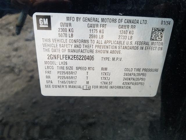 Photo 9 VIN: 2GNFLFEK2E6220406 - CHEVROLET EQUINOX LT 