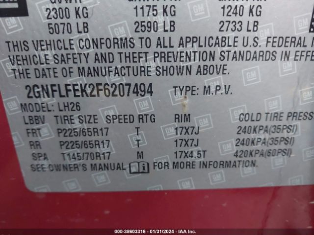 Photo 8 VIN: 2GNFLFEK2F6207494 - CHEVROLET EQUINOX 