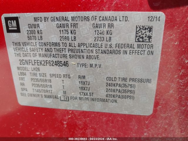 Photo 8 VIN: 2GNFLFEK2F6248546 - CHEVROLET EQUINOX 