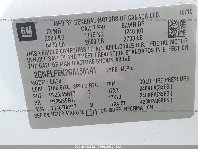 Photo 8 VIN: 2GNFLFEK2G6166141 - CHEVROLET EQUINOX 