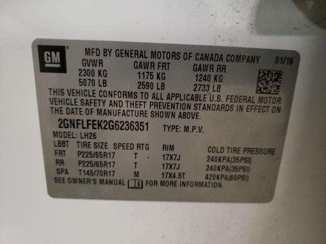 Photo 9 VIN: 2GNFLFEK2G6236351 - CHEVROLET EQUINOX LT 