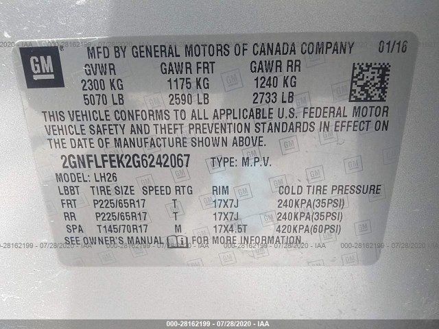 Photo 8 VIN: 2GNFLFEK2G6242067 - CHEVROLET EQUINOX 