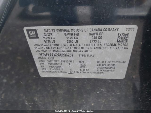 Photo 8 VIN: 2GNFLFEK2G6296257 - CHEVROLET EQUINOX 