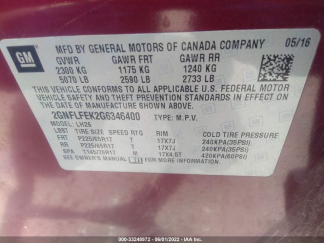 Photo 8 VIN: 2GNFLFEK2G6346400 - CHEVROLET EQUINOX 