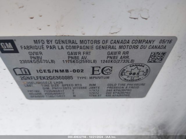 Photo 8 VIN: 2GNFLFEK2G6360085 - CHEVROLET EQUINOX 