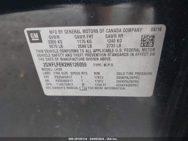 Photo 8 VIN: 2GNFLFEK2H6126059 - CHEVROLET EQUINOX 