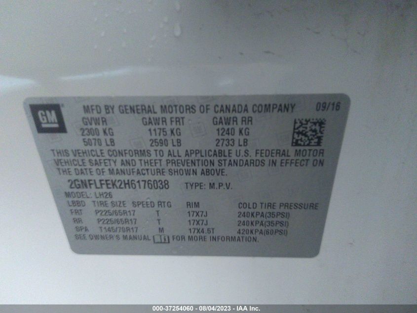 Photo 8 VIN: 2GNFLFEK2H6176038 - CHEVROLET EQUINOX 