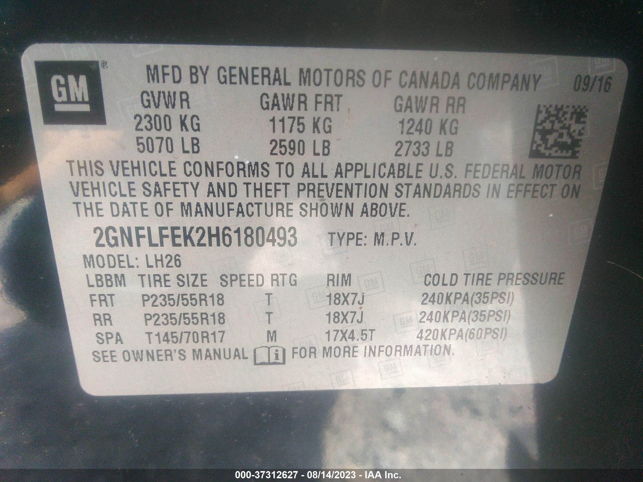 Photo 8 VIN: 2GNFLFEK2H6180493 - CHEVROLET EQUINOX 