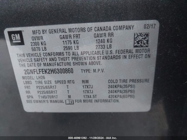 Photo 8 VIN: 2GNFLFEK2H6300860 - CHEVROLET EQUINOX 