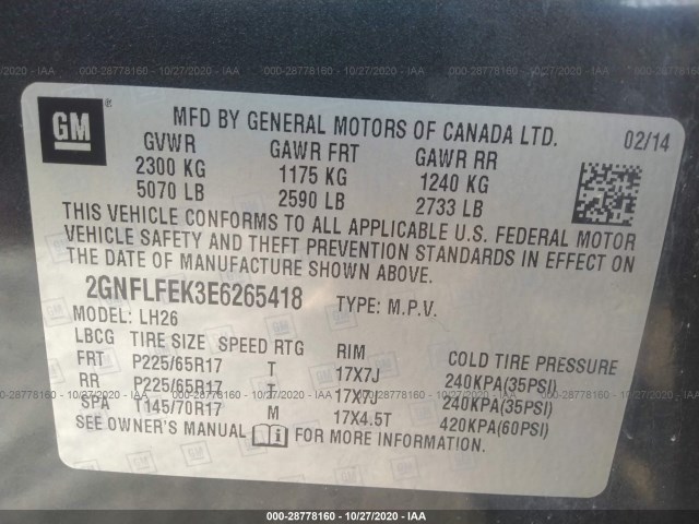 Photo 8 VIN: 2GNFLFEK3E6265418 - CHEVROLET EQUINOX 