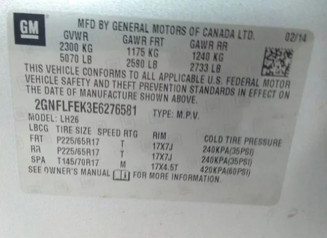 Photo 8 VIN: 2GNFLFEK3E6276581 - CHEVROLET EQUINOX 