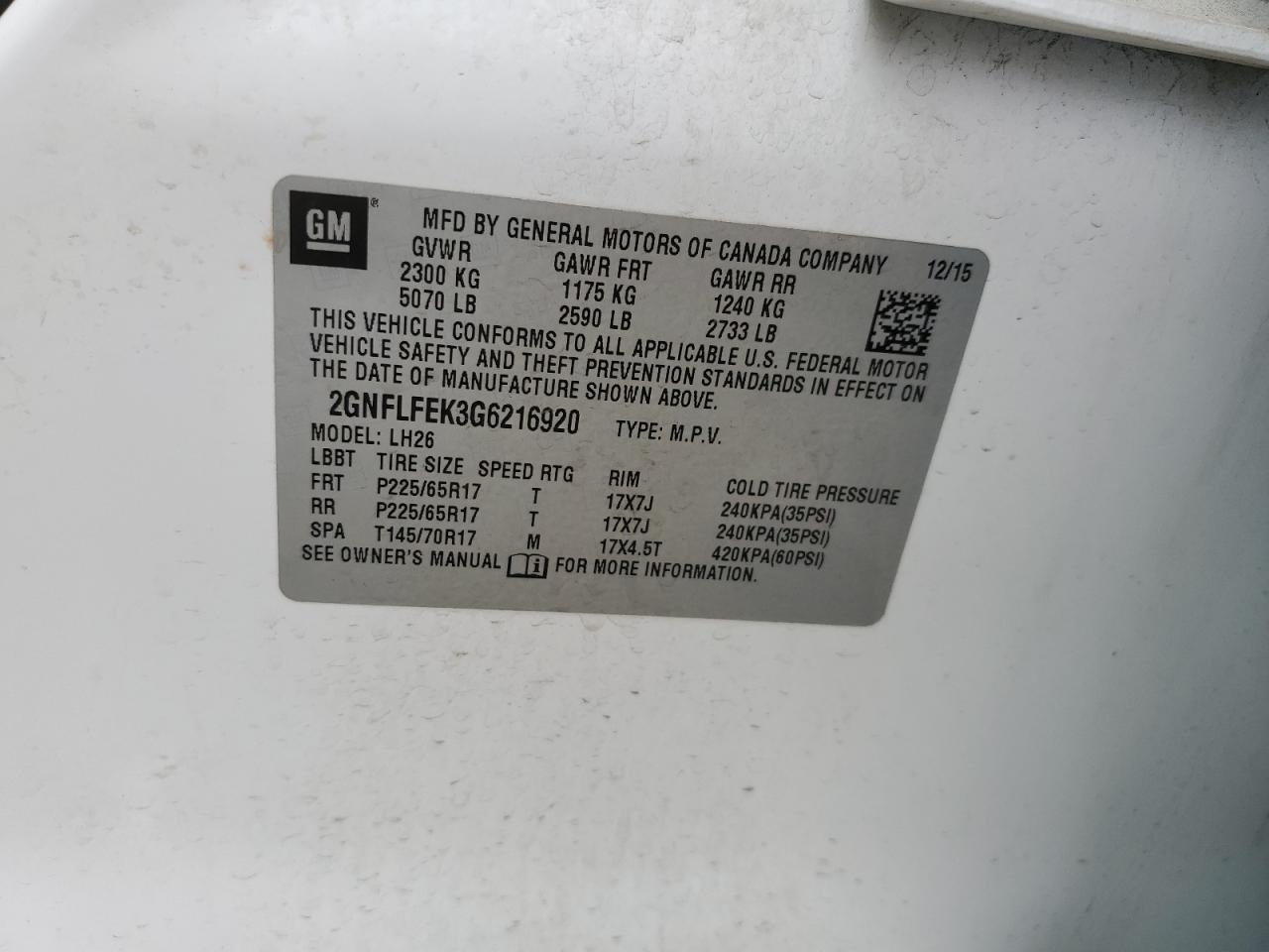 Photo 12 VIN: 2GNFLFEK3G6216920 - CHEVROLET EQUINOX 