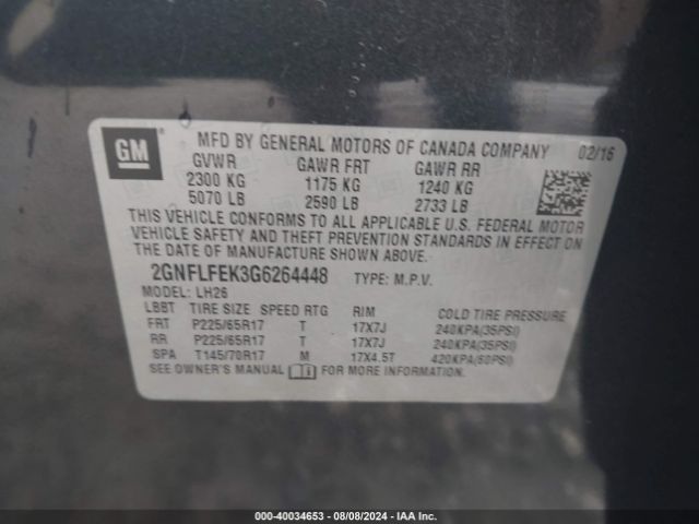 Photo 8 VIN: 2GNFLFEK3G6264448 - CHEVROLET EQUINOX 