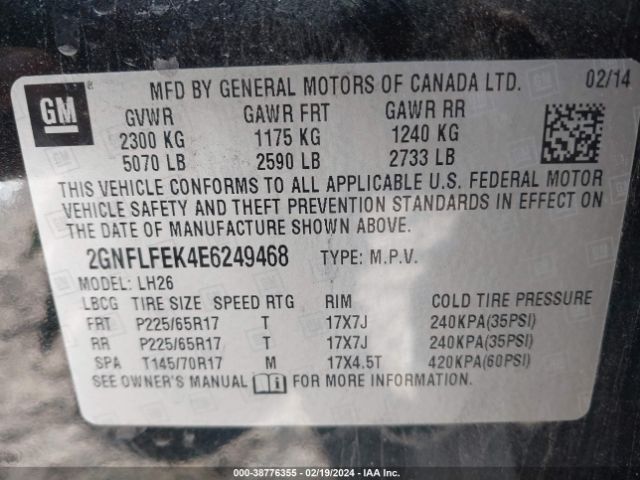 Photo 8 VIN: 2GNFLFEK4E6249468 - CHEVROLET EQUINOX 