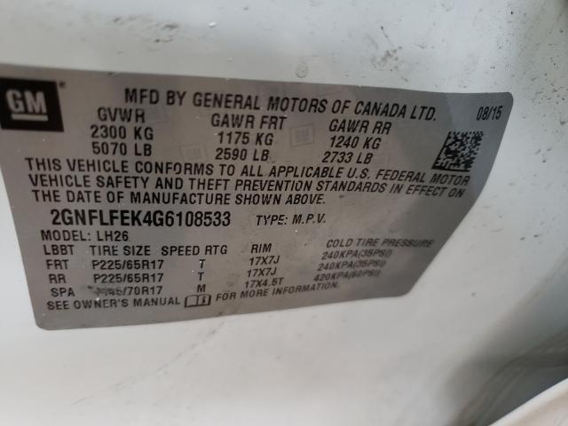 Photo 9 VIN: 2GNFLFEK4G6108533 - CHEVROLET EQUINOX LT 