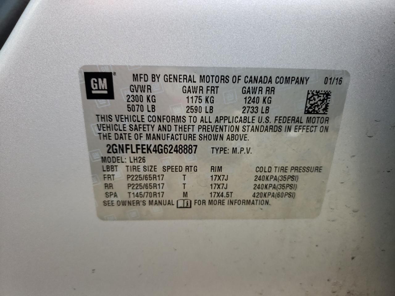 Photo 12 VIN: 2GNFLFEK4G6248887 - CHEVROLET EQUINOX 