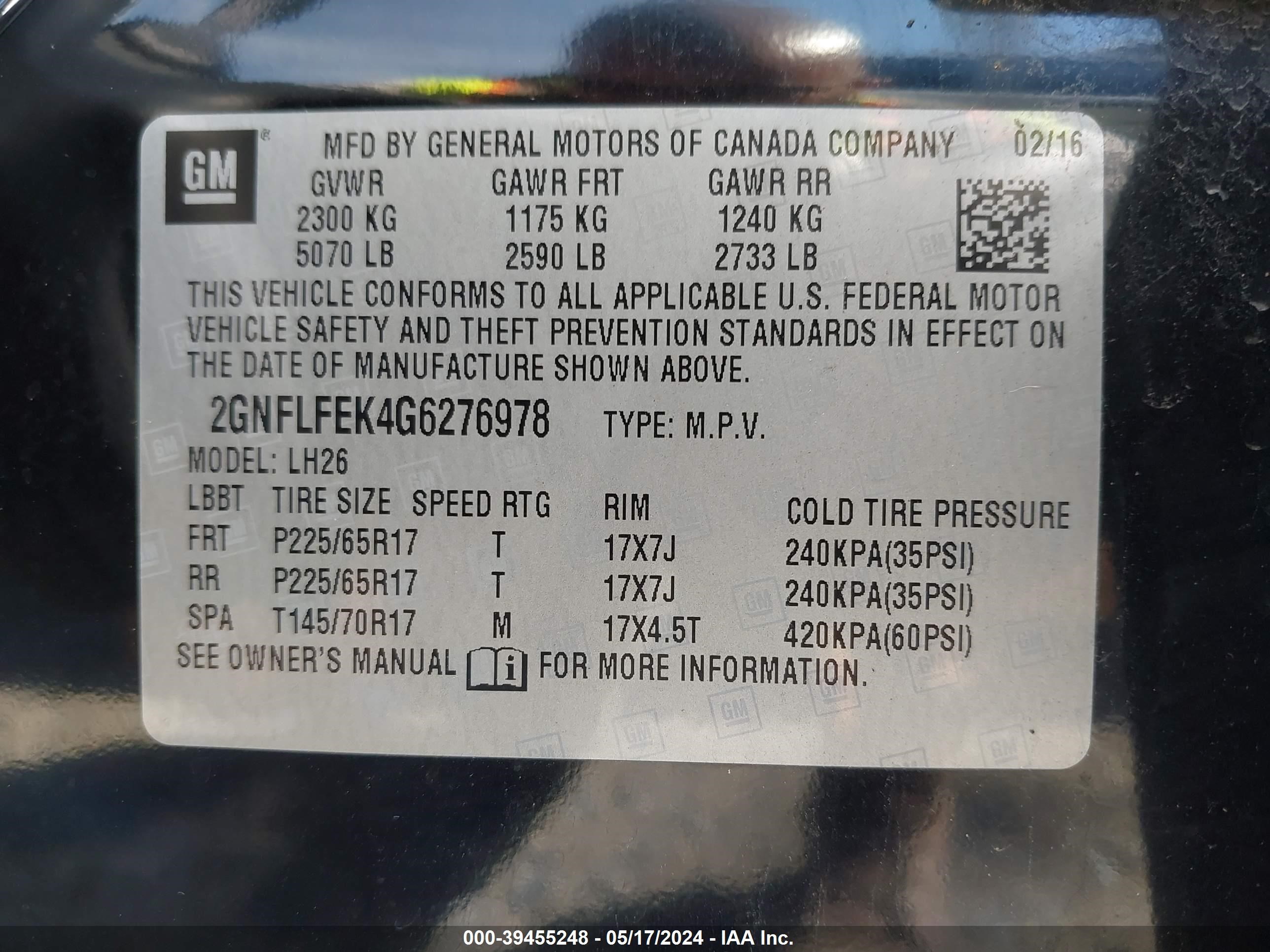 Photo 4 VIN: 2GNFLFEK4G6276978 - CHEVROLET EQUINOX 