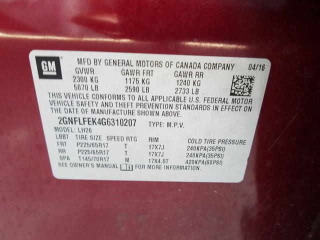 Photo 9 VIN: 2GNFLFEK4G6310207 - CHEVROLET EQUINOX LT 