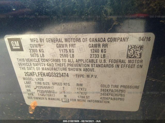 Photo 8 VIN: 2GNFLFEK4G6323474 - CHEVROLET EQUINOX 