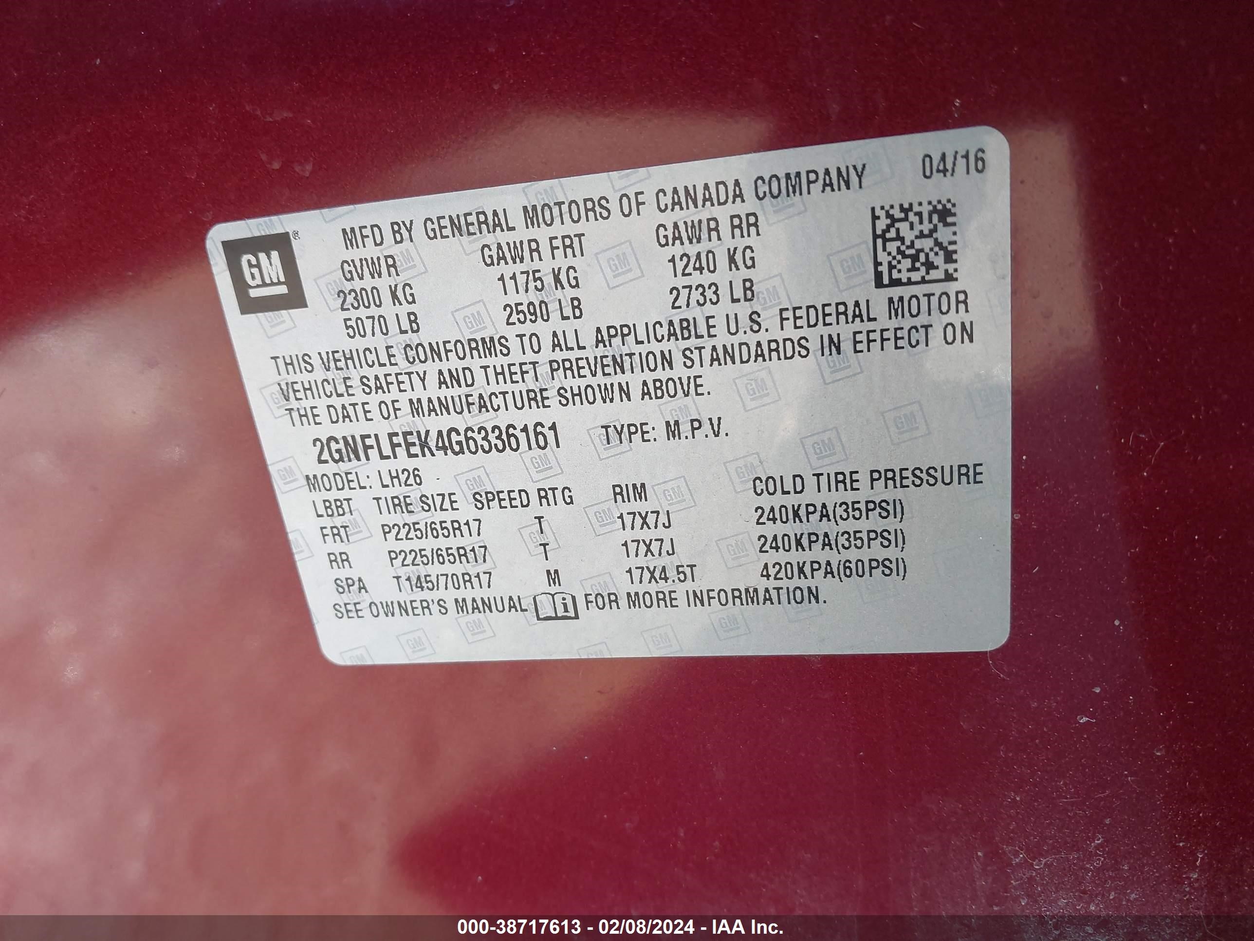 Photo 8 VIN: 2GNFLFEK4G6336161 - CHEVROLET EQUINOX 