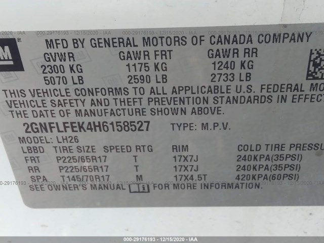 Photo 8 VIN: 2GNFLFEK4H6158527 - CHEVROLET EQUINOX 