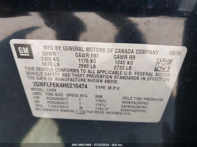 Photo 8 VIN: 2GNFLFEK4H6216474 - CHEVROLET EQUINOX 