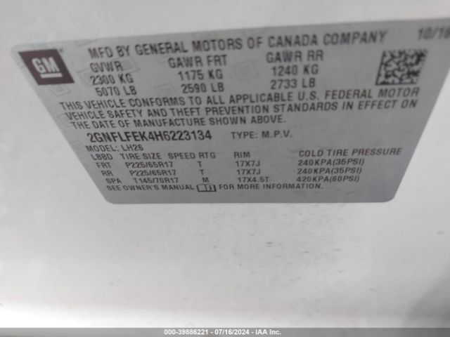 Photo 8 VIN: 2GNFLFEK4H6223134 - CHEVROLET EQUINOX 