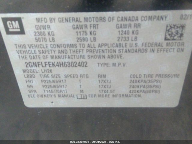 Photo 8 VIN: 2GNFLFEK4H6302402 - CHEVROLET EQUINOX 