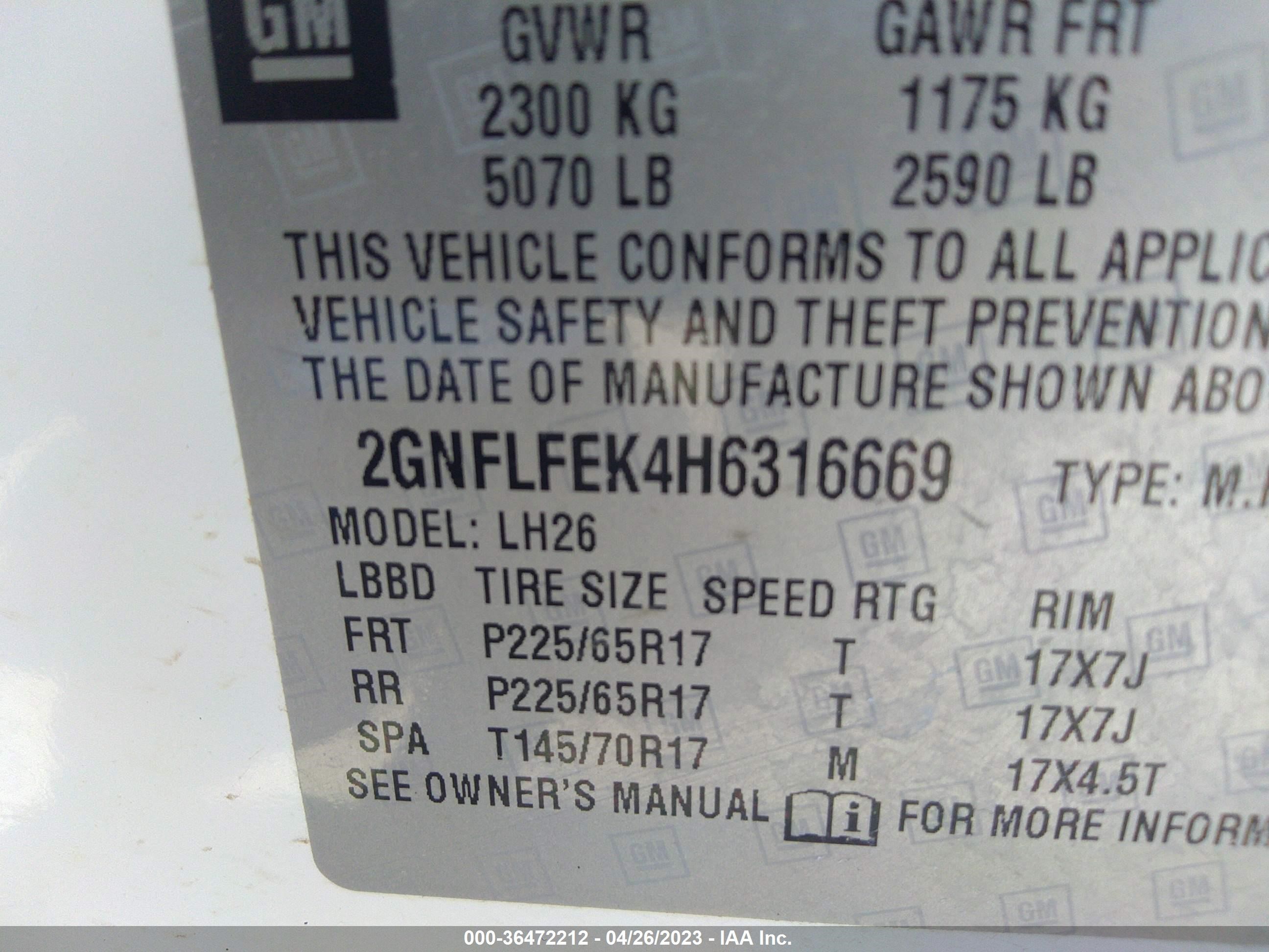 Photo 8 VIN: 2GNFLFEK4H6316669 - CHEVROLET EQUINOX 