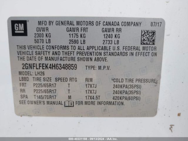 Photo 8 VIN: 2GNFLFEK4H6348859 - CHEVROLET EQUINOX 