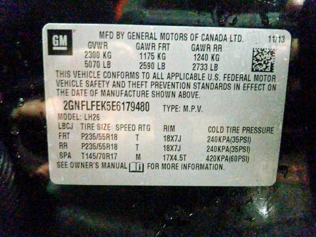 Photo 9 VIN: 2GNFLFEK5E6179480 - CHEVROLET EQUINOX LT 