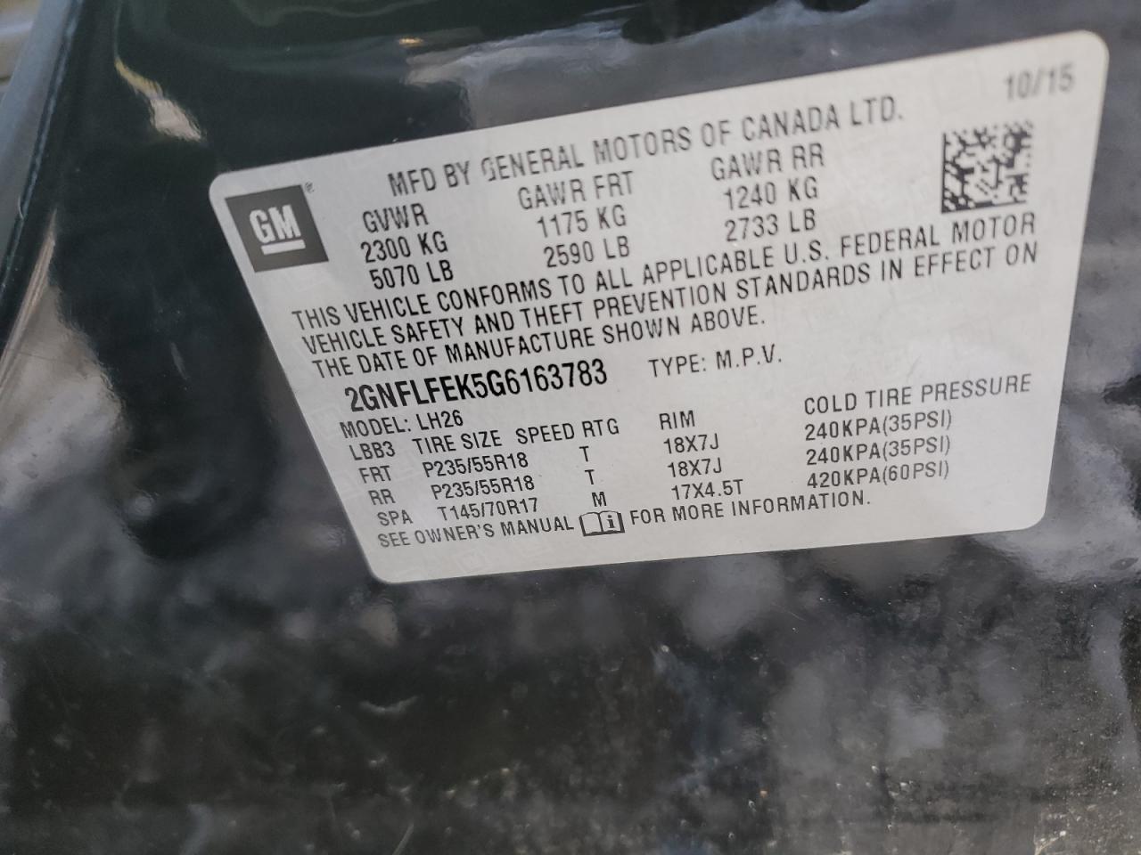 Photo 12 VIN: 2GNFLFEK5G6163783 - CHEVROLET EQUINOX 