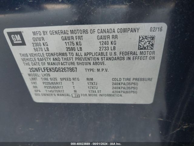 Photo 8 VIN: 2GNFLFEK5G6267867 - CHEVROLET EQUINOX 