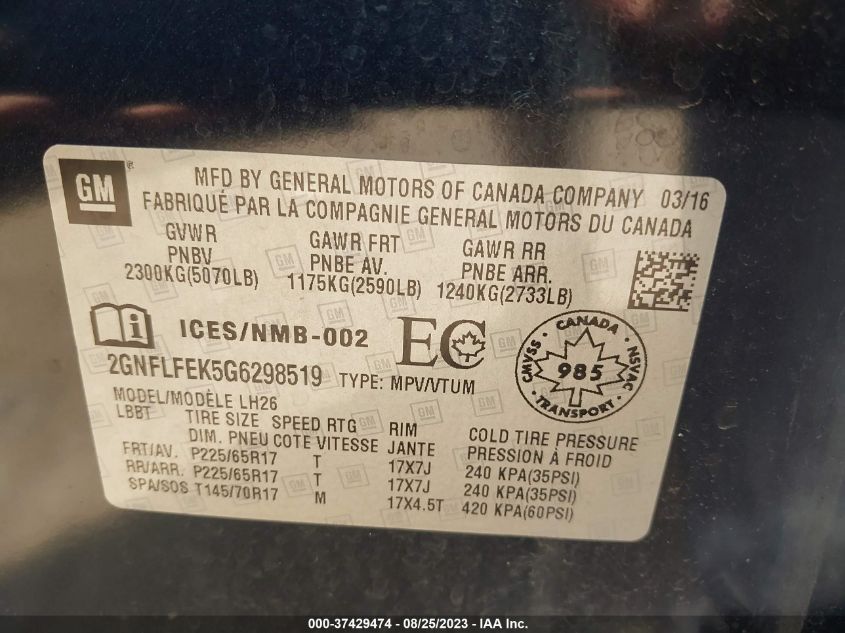 Photo 8 VIN: 2GNFLFEK5G6298519 - CHEVROLET EQUINOX 