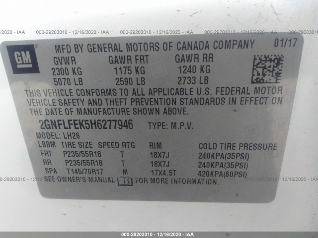 Photo 8 VIN: 2GNFLFEK5H6277946 - CHEVROLET EQUINOX 