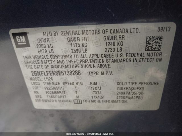 Photo 8 VIN: 2GNFLFEK6E6138288 - CHEVROLET EQUINOX 