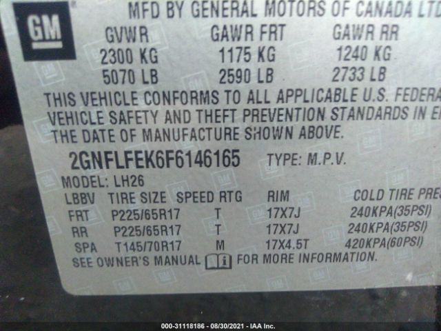 Photo 8 VIN: 2GNFLFEK6F6146165 - CHEVROLET EQUINOX 